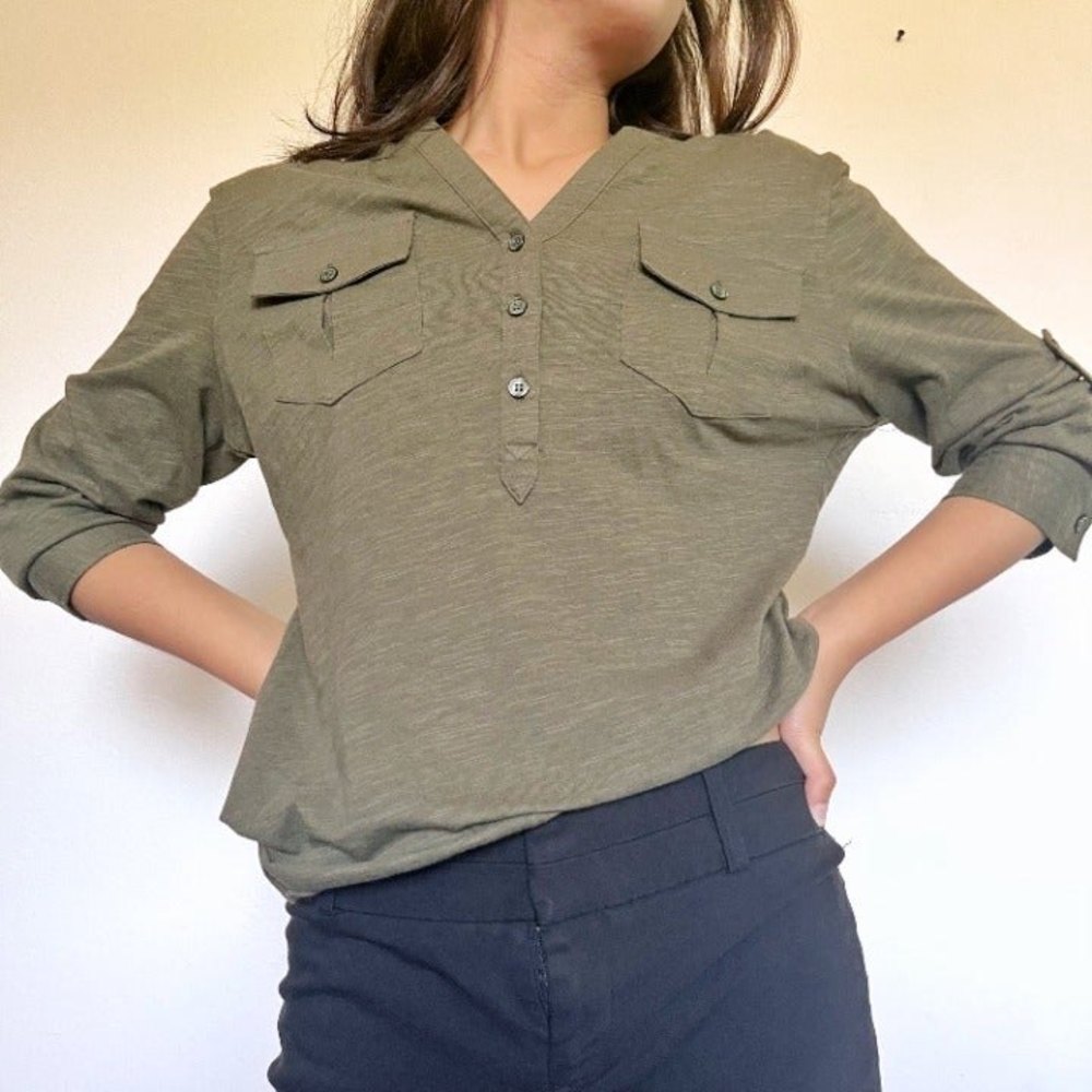 Olive Green 3/4 Sleeve Blouse